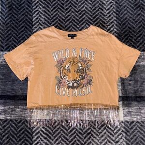 Graphic Tiger Fringe Crop Top